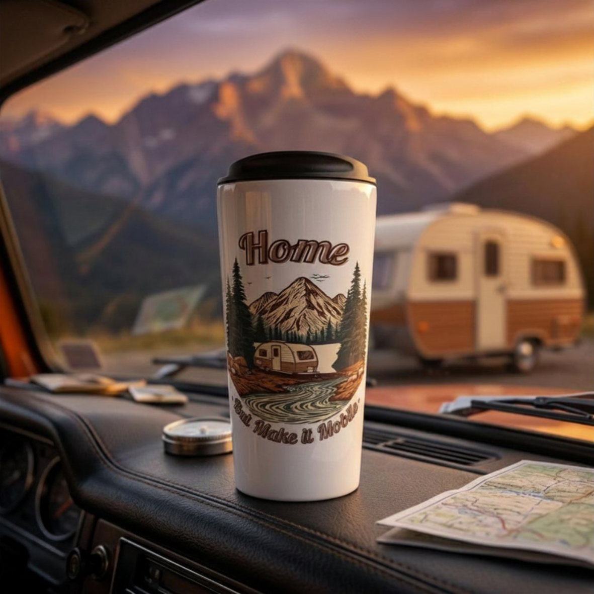 Travel Mug — 'Home But Make It Mobile' Teardrop Camper