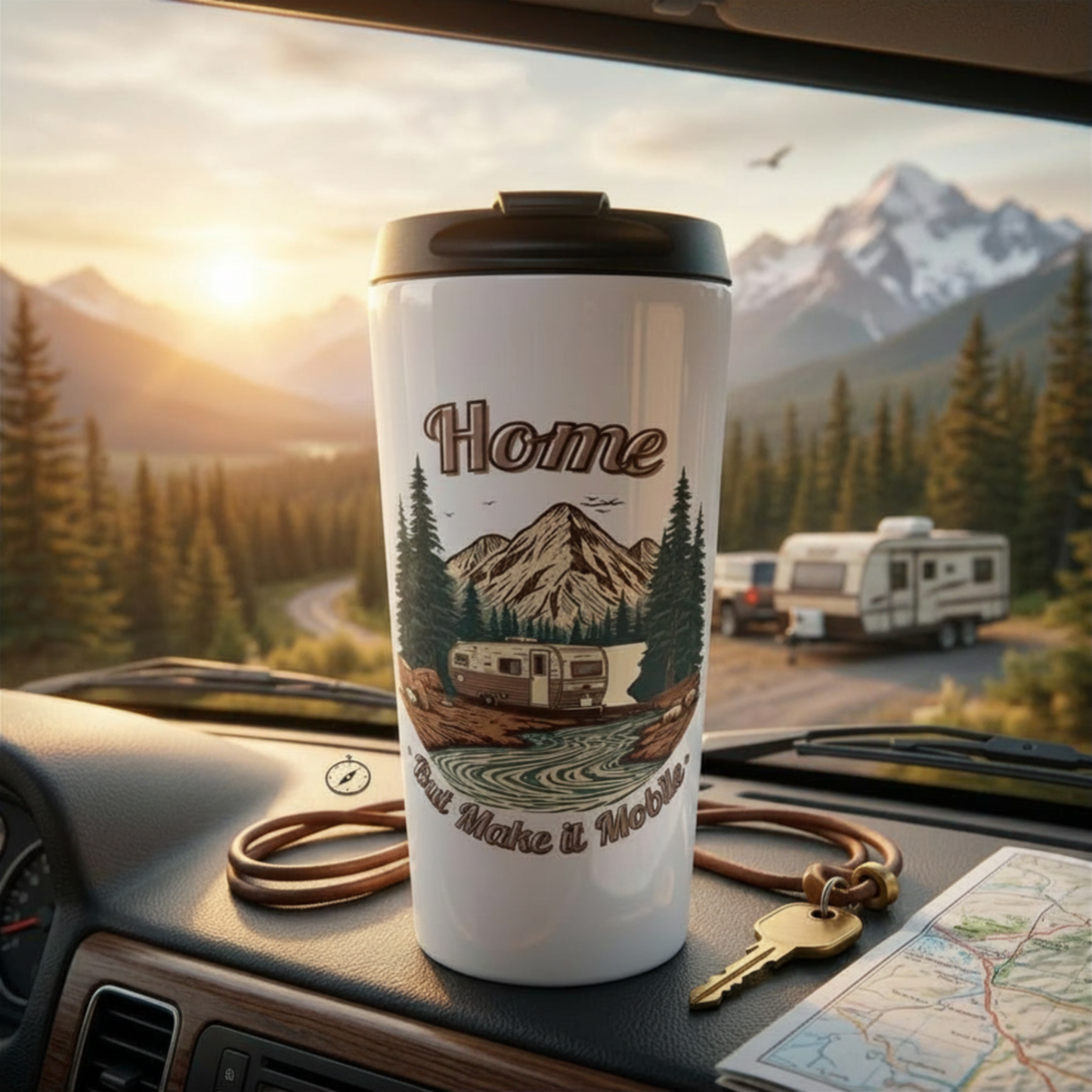 Travel Mug — 'Home But Make It Mobile' Travel Trailer