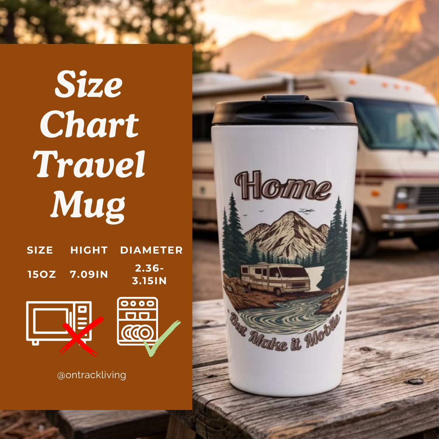 Travel Mug — 'Home But Make It Mobile' Retro Class A Motorhome