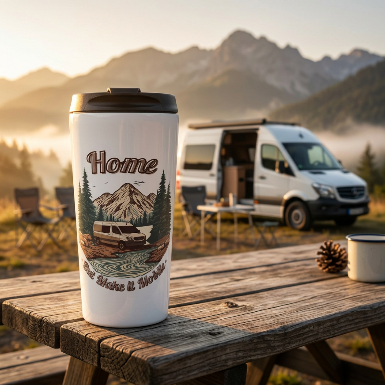 Travel Mug — 'Home But Make It Mobile' – Van Life Stainless Steel Tumbler