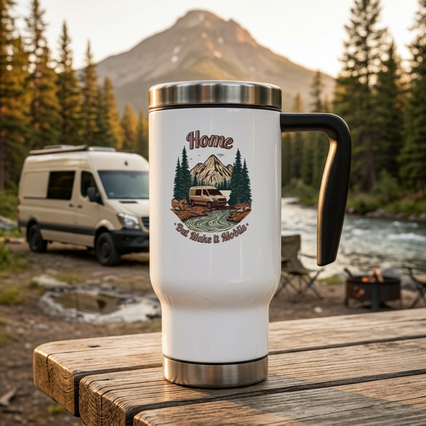 Home But Make It Mobile — Sprintervan Travel Mug with Handle | 14oz